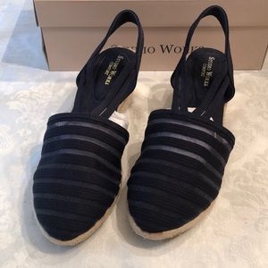 Studio Works Navy and Straw Wedges